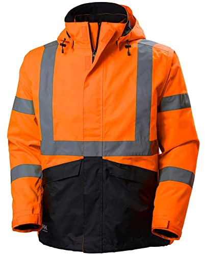 Helly Hansen Alta Shell Jacket - Breathable High Visibility Rainwear - Sailing Rain Jacket for Men with Detachable Hood - 269 Hv Orange/Charcoal - XX-Large