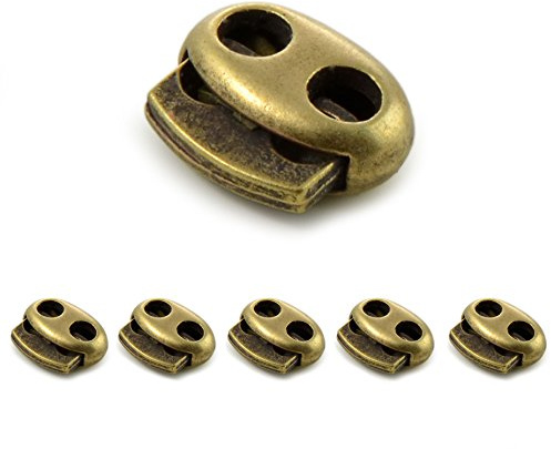 Ganzoo Tope para cordón de Metal con Doble Orificio, Color Bronce, Juego de 5, Pinza para Ajustar y Fijar Cuerdas en Chaquetas, Sudaderas, Pantalones Deportivos, Bolsas y Cordones, 17 x 15 mm, Paso