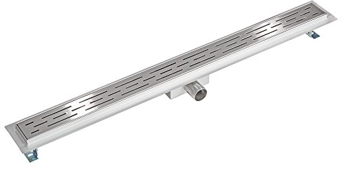 tectake® Linear Shower Drain with Stainless Steel Grate, Easy-to-Clean Channel Drain with Odour Stop & Hair Strainer, Height-Adjustable Bathroom Floor Drain for Easy & Seamless Installation - L90 cm