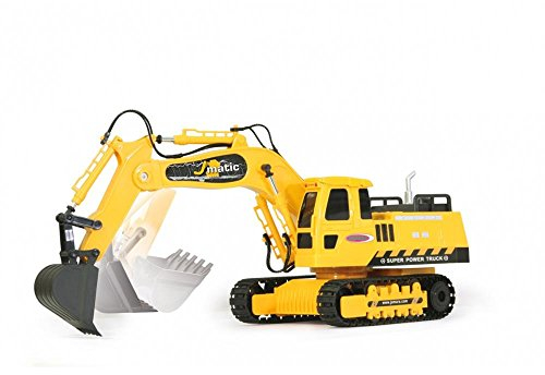 JAMARA 404920 - Bagger J-Matic 1:27 2,4GHz - Realistischer Motorsound, Hupe, Rückfahrwarnsound, 660 ° Turmdrehung, programmierbare Funktionen mit Wiederholung, Autoabschaltfunktion,Entladen / Aufladen