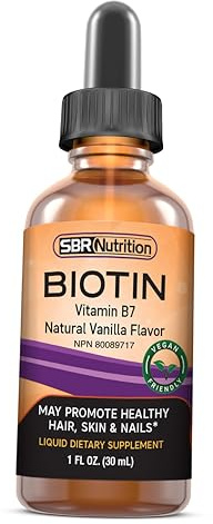SBR Nutrition Biotin Liquid Drops, 5000mcg per Serving (60) 1.0Fl.oz (30ml) Vanilla