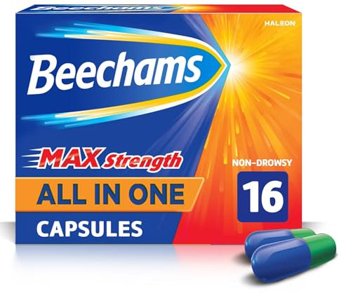 Beechams Max Strength All in One Capsules, Cold & Flu Relief medicine for adults, with Paracetamol, 16s