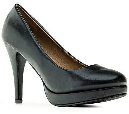 Andrés Machado - Elegantes Zapatos de Tacón para Mujer - AM554 – Tacón Fino de 12 cm - Boda y Fiesta - Plataforma Delantera y Punta Redonda – Simil Cuero Negro, Talla EU 45