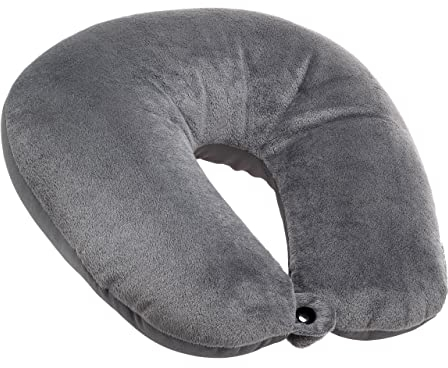 KAMACA Nackenhörnchen Nackenstütze Nackenkissen mit hautsympathischem Softplüsch Bezug mit Druckknopf universell einsetzbar stützend und praktisch für Reise (Modell D: Grau/Dunkelgrau)