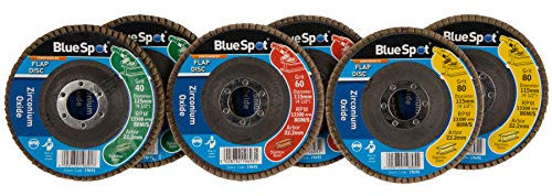 Blue Spot 19689 2 x 40/2 x 60/2 x 80 Grit Zirconium Flap Discs - Black (6-Piece)