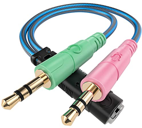 ENVEL Headset Audio Splitter y Adapter Klinke 3,5 mm Mikrofon Kopfhörer 4 Polig Kabel aux Splitter 1 auf 2 3,5 Buchse auf Doppel 3,5 Klinkenstecker für Desktop,Laptop,PS4,Xbox One,Smartphone