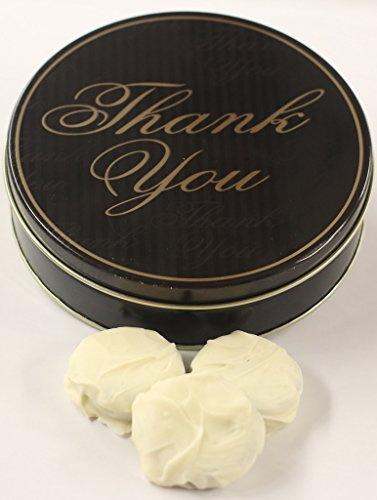 Scott's Cakes White Chocolate Covered Oreos in a Mini Thank You Tin