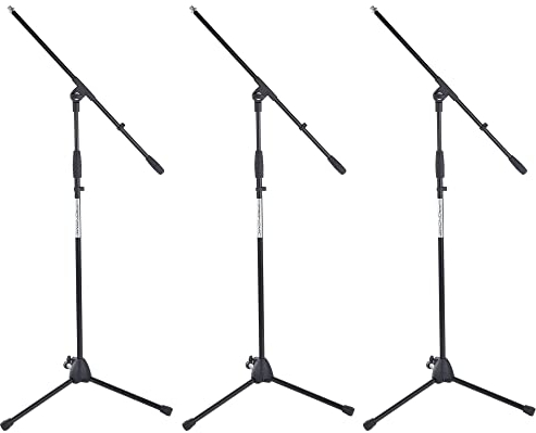 3 x Pronomic MS-116 Mikrofonständer mit Galgen Set (stabiler Dreibein Galgenständer, höhenverstellbar, inkl. Reduziergewinde und Kabelklemmen, schwarz)