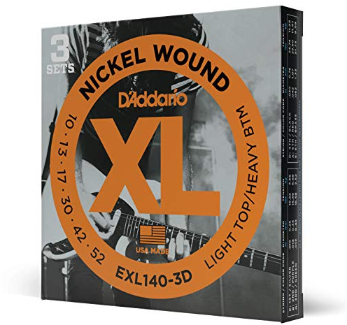 D'Addario Electric Guitar Strings, XL Nickel, EXL140-3D, Light Top/Heavy Bottom Gauge 10-52, 6-String Set, Pack of 3
