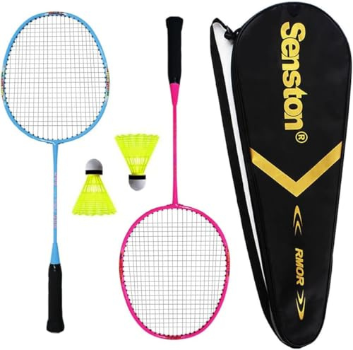 Senston Lightweight Beginner Badminton Set | 2 Rackets, 2 Shuttlecocks, Carry Bag Pink and Blue