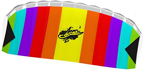 HQ Design Ecoline - Comet Rainbow Lenkmatte Lenkdrachen Zweileiner Flugdrachen für Erwachsene und Kinder ab 8 Jahren, inkl. Polyesterschnüre 2x25m auf Griffen, 3-6 Bft (1.2)