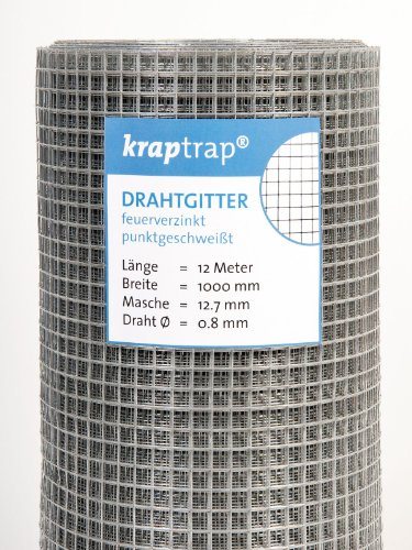 KrapTrap Volierendraht Drahtgitter I verzinkt I 12 m x 1 m I 12x12 mm I Stabiler Kaninchendraht I Wühlmausgitter I Vogeldraht