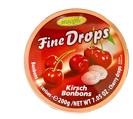 Woogie Kirsch-Bonbons Fine Drops in der wiederverschließbaren 200g Dose