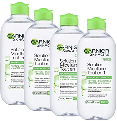 Garnier - SkinActive - Solution Micellaire Tout en Un - Peaux Mixtes et Sensibles - Grand Format - Lot de 4 x 400 ml