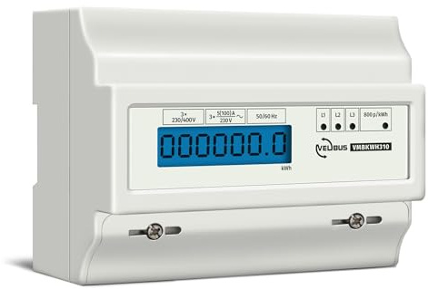 Velleman Compteur d'énergie triphasé, compteur électrique triphasé, delesteur electrique triphasé, compteur énergie, kWh, montage rail DIN, affichage LCD, LED, max. 100 A