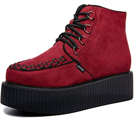 RoseG Femmes Lacets Plate Forme Gothique Punk Creepers Bottes Chaussures Rouge Taille42