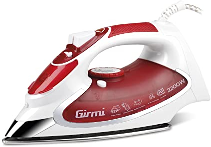 Girmi ST5000 Ferro da Stiro, 2200 W, Piastra acciaio INOX, Colpo vapore 90 g/min, Funzione Auto-pulizia e Anti-sgocciolamento, Super vapore, Bianco/Rosso