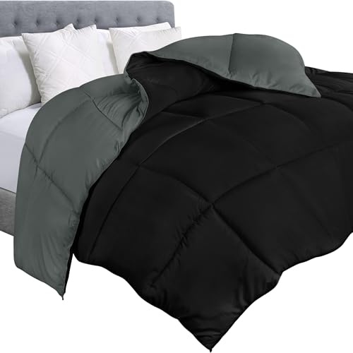 Utopia Bedding Abajo Alternativa Reversible Comforter All Season edredón Insertar Caja de Microfibra Cosido, 3D Hueca siliconada Colcha, Reina, Negro/Gris