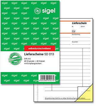 SIGEL SD013 Lieferscheine A6, 2x40 Blatt, selbstdurchschreibend, aus nachhaltigem Papier