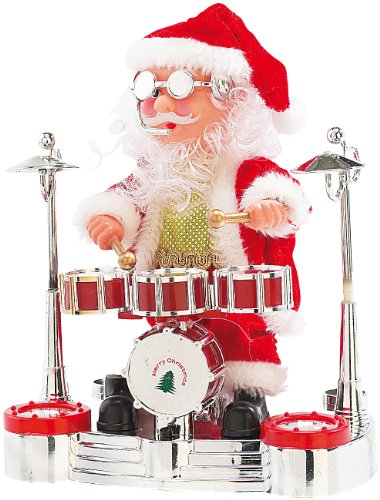 infactory Weihnachtsartikel: Singender Schlagzeuger-Weihnachtsmann mit LED-Lichtershow (Trommelnder Weihnachtsmann, Santa