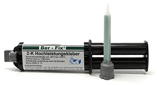 Ber-Fix 25g 2K Hochleistungskleber EXPRESS 3 Min 2K Kleber Kunststoff Metallkleber Extra Stark + 1 Spitze Metall Pvc GfK Holz Epoxid Harz frei auch als Kunststoff Spachtelmasse