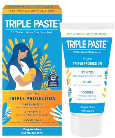 Triple Paste Diaper Rash Cream, Hypoallergenic Medicated Ointment for Babies, 2 oz, Multi, (SU-001) (Packaging May Vary)