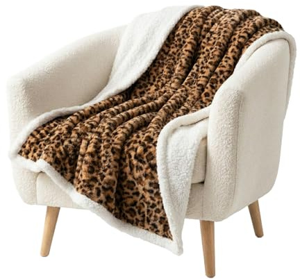 Lavish Home Sherpa-fleecepläd, vändbar pläd 127 × 152 cm, maskintvättbar, fluffig filt för soffa, stol eller säng (leopard)