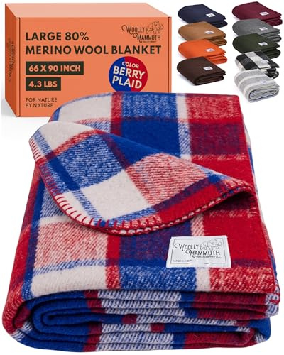 Woolly Mammoth Woolen Company Edición Limitada Granja Freedom Collection Manta de Lana 66 x 90 Rojo/Azul Marino/Crema de la Tela Escocesa