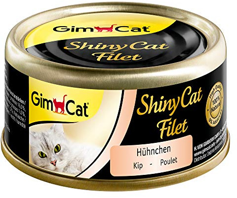 GimCat ShinyCat Filetto di pollo, Mangime per gatti con filetto succulento senza aggiunta di zuccheri per gatti adulti, 48 scatolette, 48 x 70 g