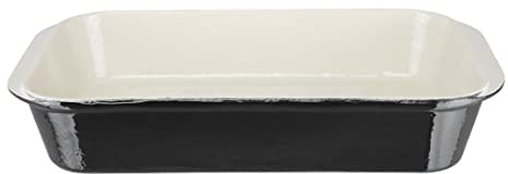 Vogue Large Cast Iron Roasting Dish 5 Litre, Black & Cream, Rectangular Enamelled Cast Iron, Size: 70(H) x 405(W) x 250(D)mm, Induction & All Hob Compatible, U572