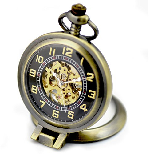 Unendlich U Klassik Multifunktionelle Retro Handaufzug Mechanische Taschenuhr Lupe Hohle Skelett Kettenuhr Pullover Halskette Schwarzes Zifferblatt