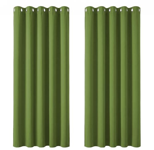 Deconovo Super Soft Solid Thermal Insulated Eyelet Living room Blackout Curtains for Girls, 66 Width x72 Drop, 1 Pair, Green