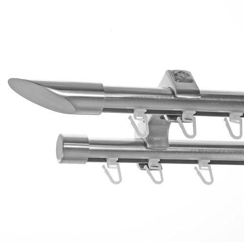 BASIT Innenlauf Gardinenstange 2 läufig Deckenmontage 240 cm lang Edelstahl Look I Vorhangstange mit Schiene 2läufig Ø20mm I 120-600 cm wählbar D60II