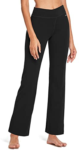 baleaf Damen Flare Yogahose Leggings warm Fitness Hose Jogginghose Baumwolle Bauchkontrolle Schlaghose Arbeit Sporthose mit Taschen Schwarz XL