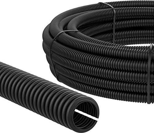 AUPROTEC 5 m Corrugated Conduit Slotted, Inner Ø 14 mm I UV & Heat Resistant Polypropylene I Flexible Hose as Cable Protection for Outdoor & Indoor Use I Black