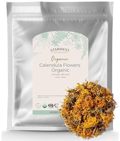 Starwest Botanicals Organic Dried Calendula Flowers - Natural Loose Leaf Herb for Tea & Culinary Use, Herbal Calendula Petals, Caffeine Free, Certified Kosher, Non-GMO - Bulk 1 lb Bag