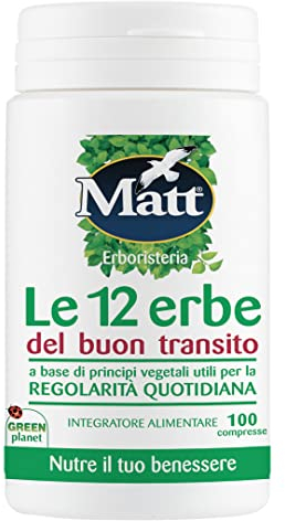 Matt, Le 12 Erbe del Buon Transito, Integratore Alimentare a Base di Principi Vegetali Utili per la Regolarità Quotidiana, Favorisce la Funzione Digestiva, Confezione da 100 Compresse