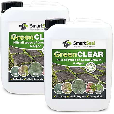 SmartSeal Green Clear Concentrate – Fast-Acting Mould, Lichen & Algae Remover – Easy to Apply Outdoor Cleaner for Roofs, Driveways, Patios & Paths – Kills Organic Green Growth (2x5L)