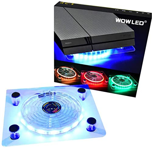 WOWLED USB RGB LED Cooler Cooling Fan Stand, Multi-Color LED Light Cooler Pad Stand Accessories Compatible with PS4, PS4 Pro, PS4 Slim, Xbox One X, Notebook, Laptop, Consoles