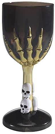 Halloween! Smiffys Gothic-Weinglas, Schwarz, mit Skeletthandstiel