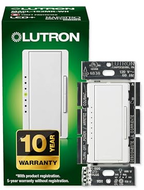 Lutron Maestro LED+ Dimmer Switch for Dimmable LED, Halogen and Incandescent Bulbs, 150W/Single-Pole or Multi-Location, MACL-153M-WH, White