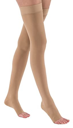 JOBST Relief 20-30 mmHg Thigh High Compression Stockings with Silicone Band, Open Toe, Beige, Medium