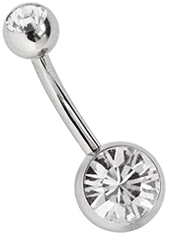 Titan Bauchnabel Piercing 1,6 x 10 mm mit Zirkonias rund in 8 mm + 5 mm Stein Kugel in klar