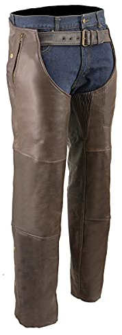 Milwaukee Leather ML1191RT Herren-Chaps mit 4 Taschen, thermogefüttert, Premium-Leder, Größe XS, Braun