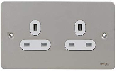 Schneider Electric Ultimate Flat Plate - Double Unswitched Power Socket, Single Pole, 13A, GU3260WSS, Stainless Steel with White Insert