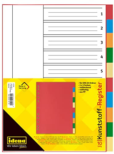 Idena 300230 – Plástico registro DIN A4, 10 piezas), multicolor