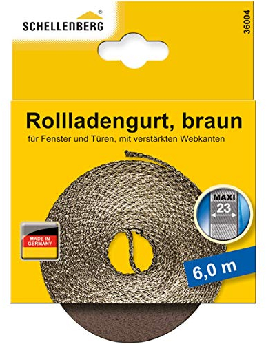 Schellenberg 36004 Rolladengurt 23 mm x 6,0 m System MAXI, Rollladengurt, Gurtband, Rolladenband, braun