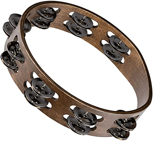 Meinl Percussion Traditional Wood Tambourine - 2-reihiges Tamburin - Durchmesser 10 Zoll - Siam Eiche / Stahl, Walnut Brown / Natur (TA2WB)