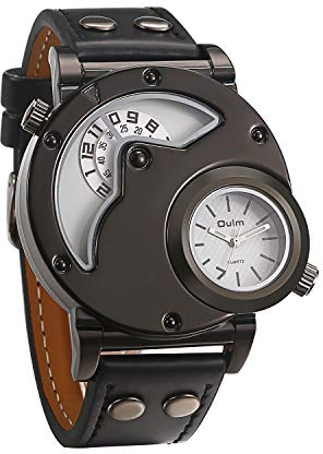 JewelryWe Herren Armbanduhr, Leder Legierung, Elegant Casual Analog Quarz Sportuhr Armband Uhr mit Zwei Anzeigetafeln, Weiss Zifferblatt