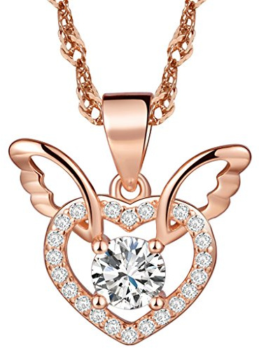Yumilok pendentif collier en 925 argent et zircon cubique brillant l'aile d'ange et la forme de cœur d'amour couleur d'or rose